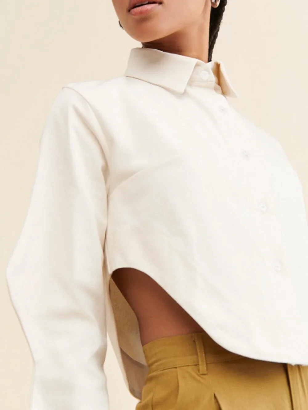 Selfi Two Wave Shirt Cropped Button Down Asymmetrical 100% Cotton, Size S - Picture 3 of 9